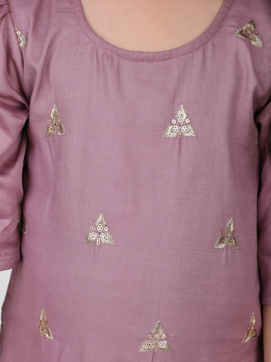 Purple embroidered Kurti with sharara and dupatta