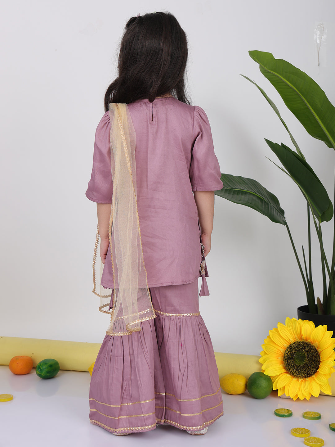 Purple embroidered Kurti with sharara and dupatta
