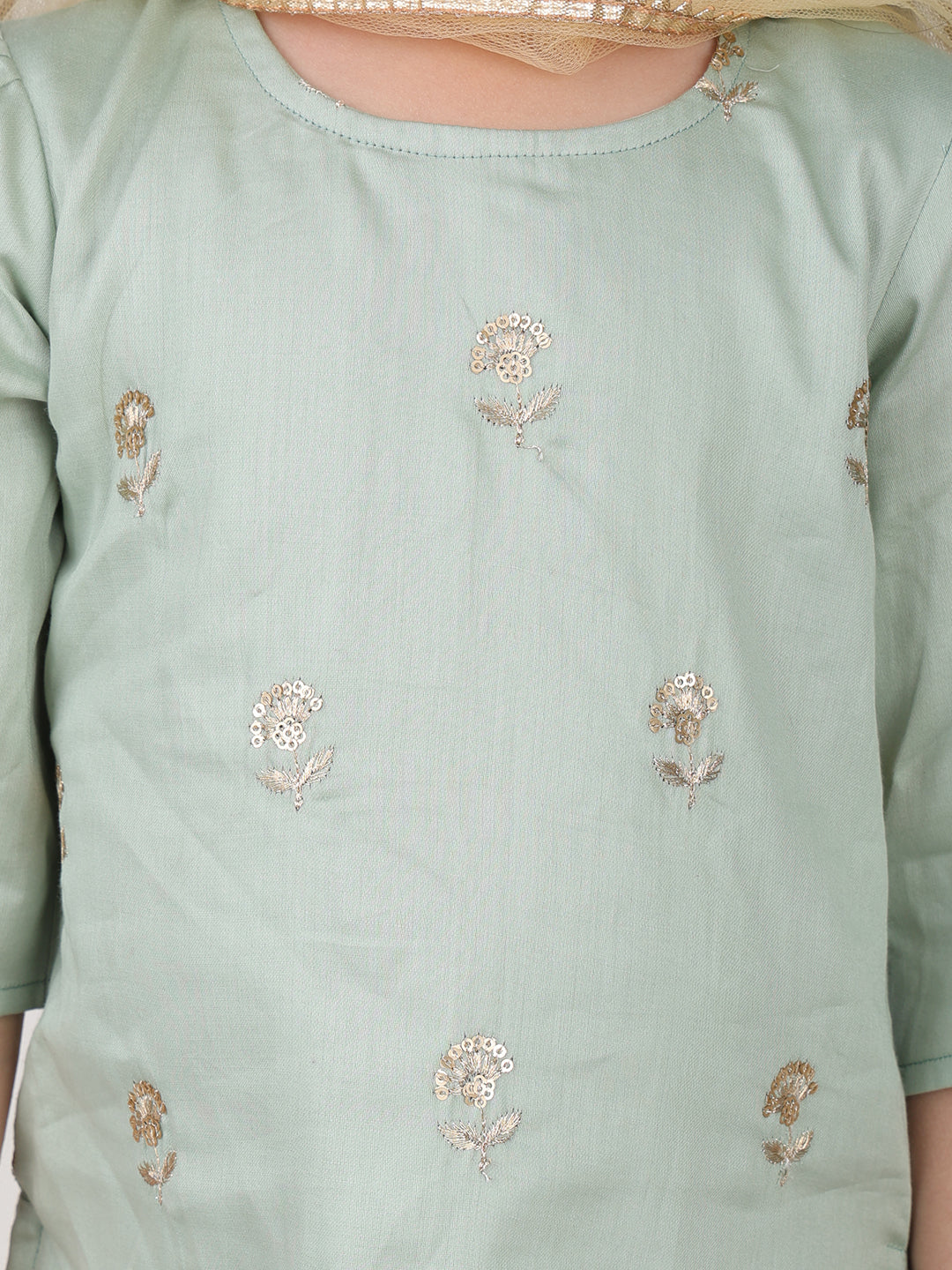Green embroidered Kurti with sharara and dupatta