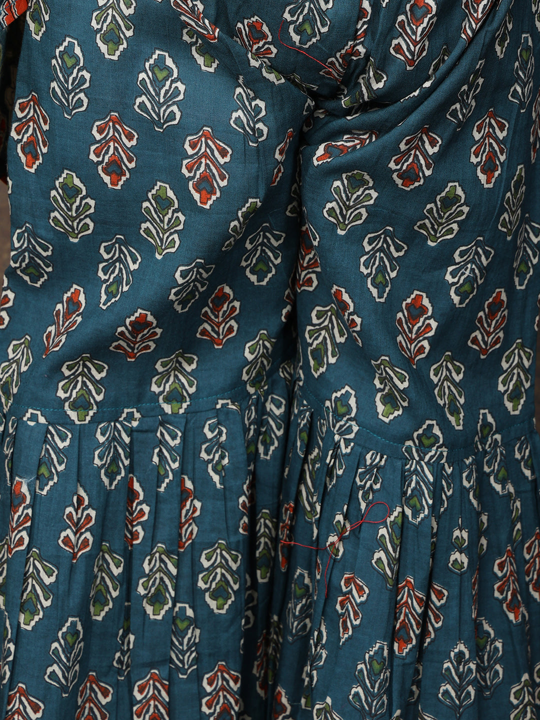 Red katha sleeveless kurti with Floral sharara and jacket