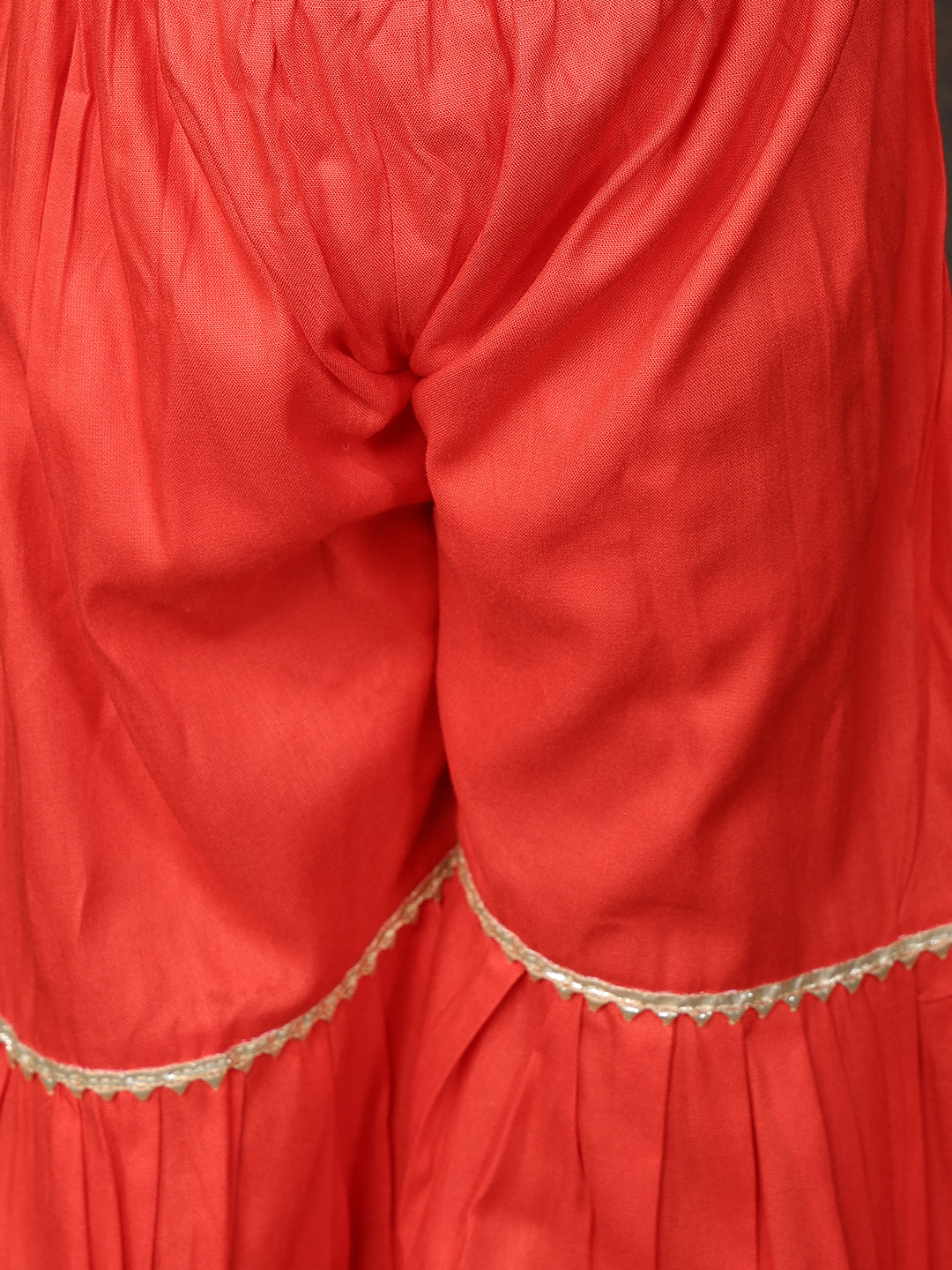 Blue 3/4 sleeves printed Kurti with Red sharara pant and dupatta