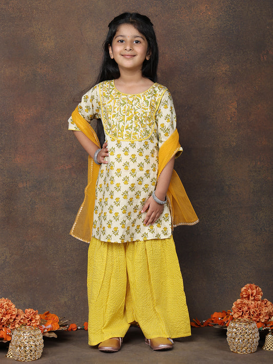 Yellow Kurti with Yellow sharara pant and dupatta