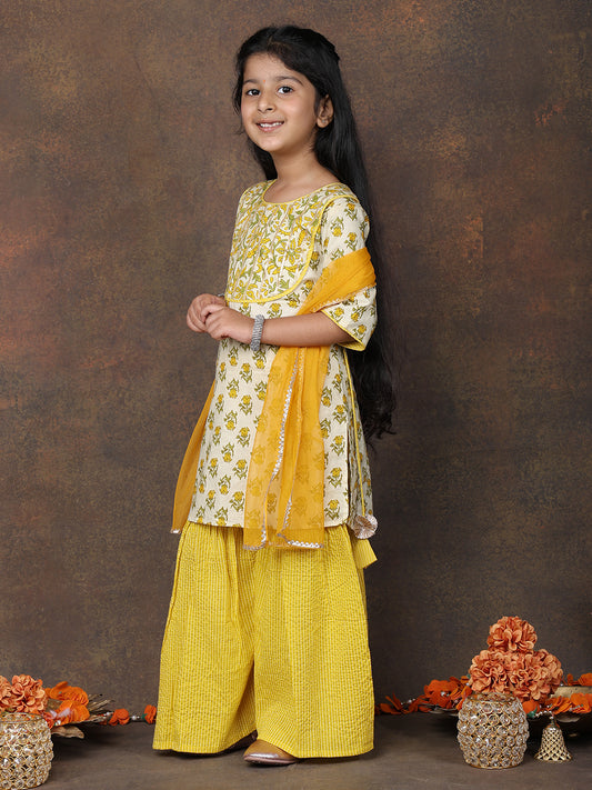 Yellow Kurti with Yellow sharara pant and dupatta