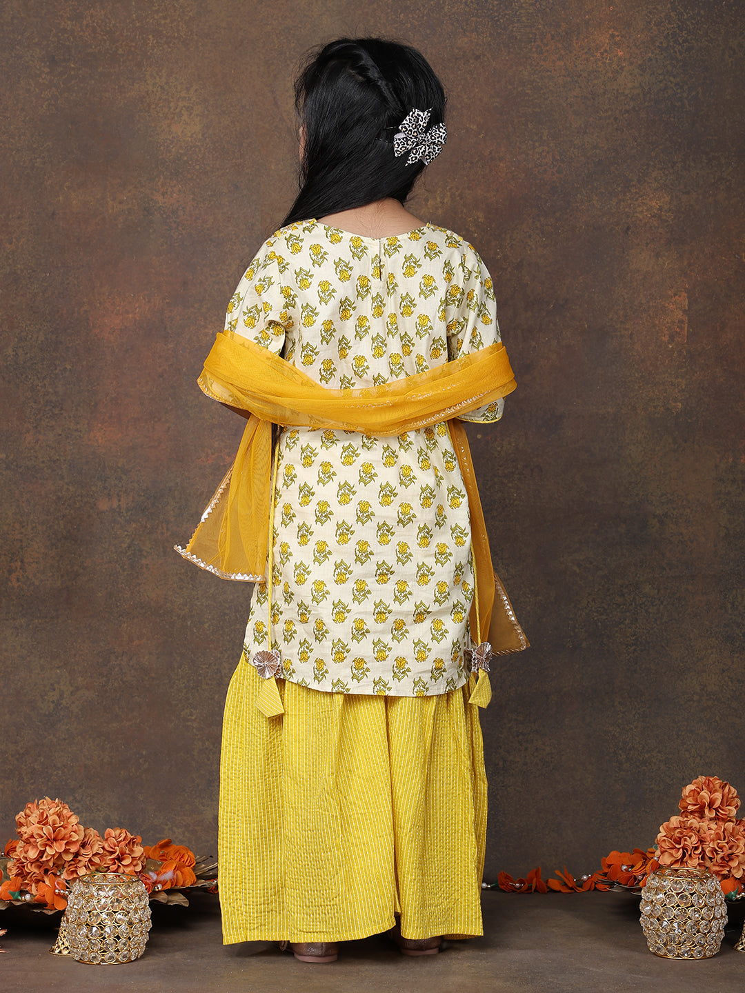 Yellow Kurti with Yellow sharara pant and dupatta