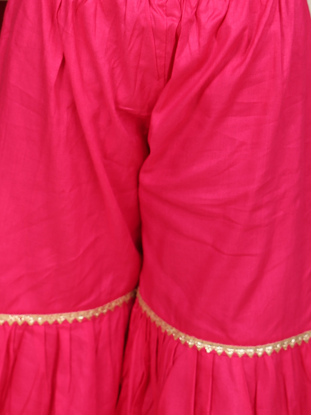 Pink bandez printed Crushed sleeveless kurti with Pink sharara and dupatta