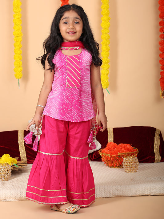 Pink sleeveless kurti with Pink sharara and dupatta