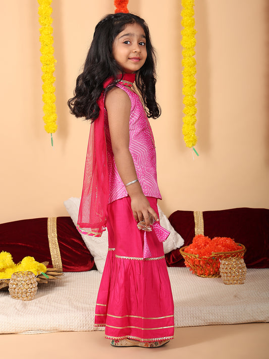 Pink sleeveless kurti with Pink sharara and dupatta