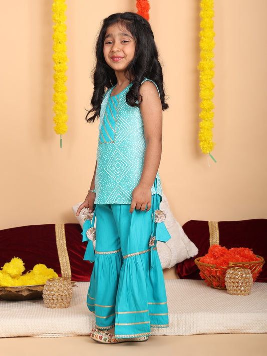 Blue sleeveless kurti with Blue sharara