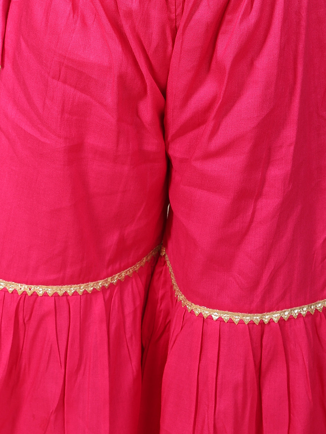 Multi Color printed sleeveless kurti with Pink sharara and dupatta
