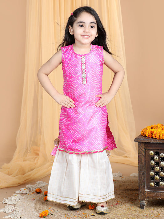 Pink bandej Kurti paried with Sharara pant