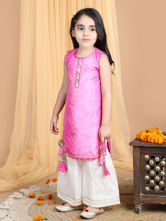 Pink bandej Kurti paried with Sharara pant