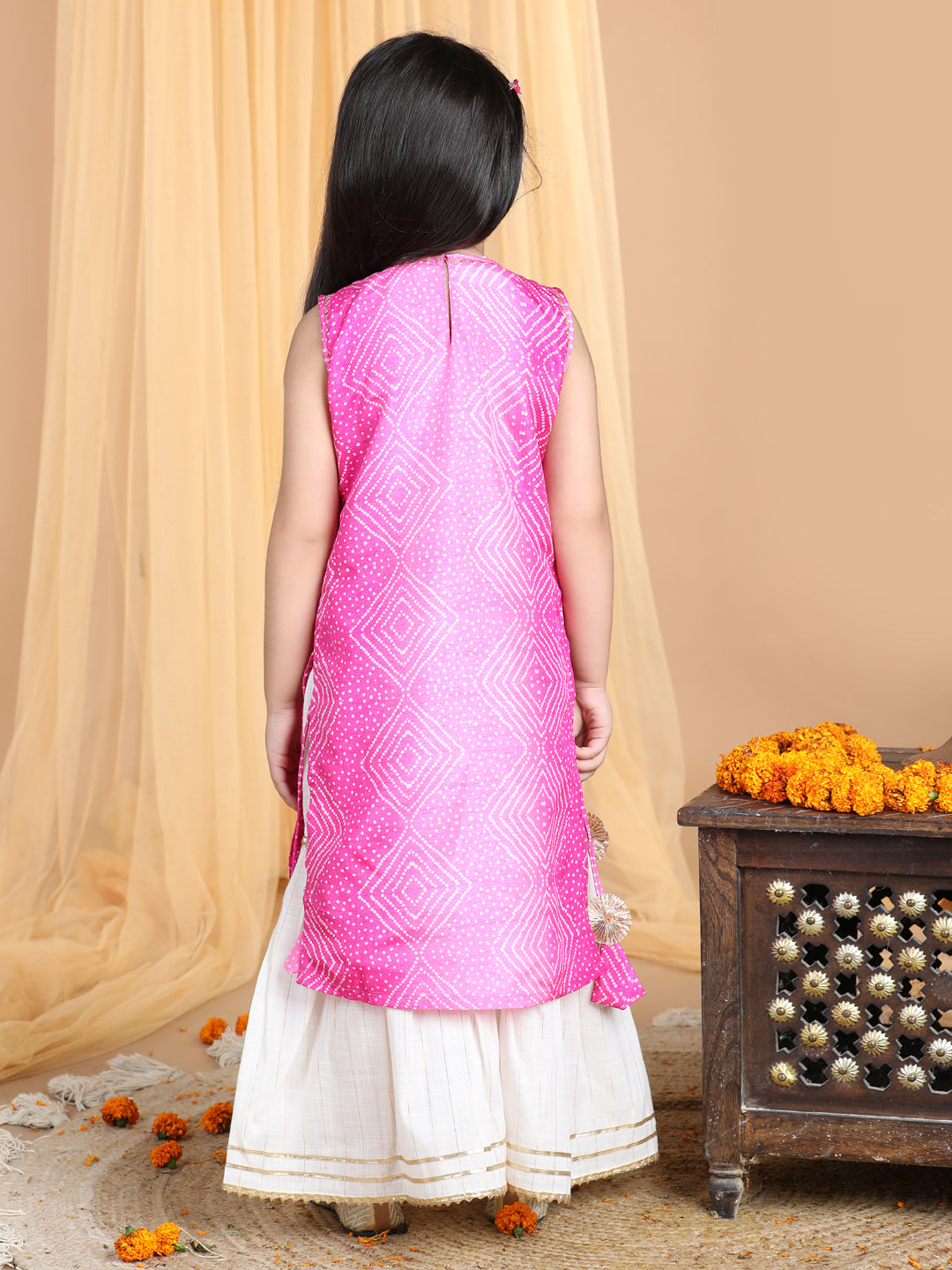 Pink bandej Kurti paried with Sharara pant