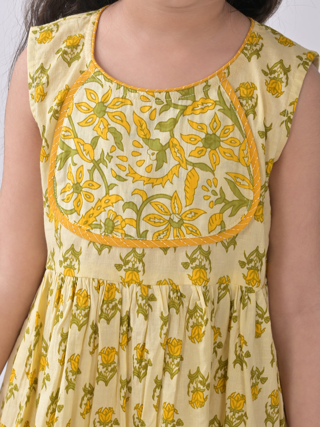 Yellow & Green Floral Kurti paried with yellow Sharara