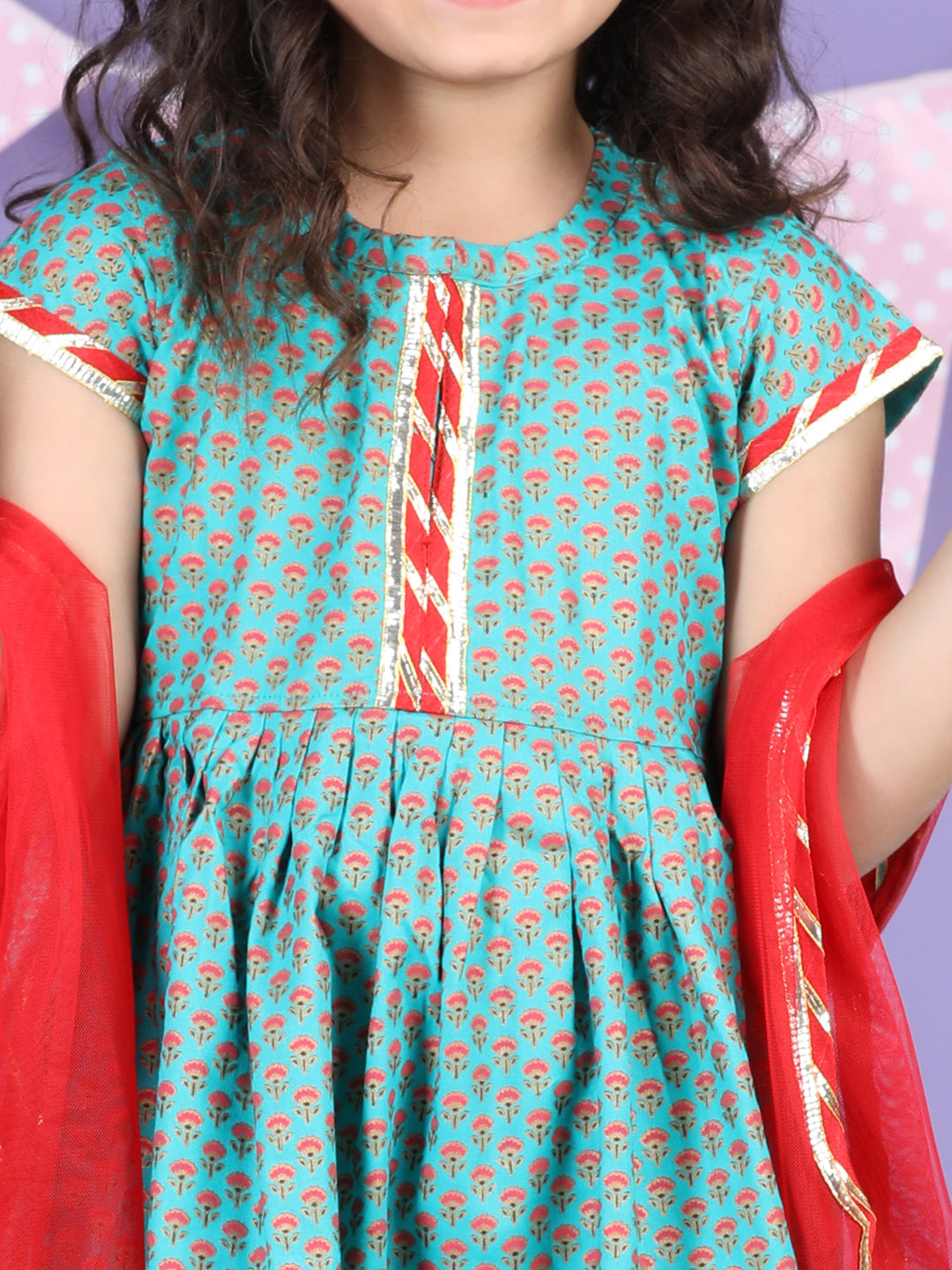 Blue & Red Kurti Sharara Set