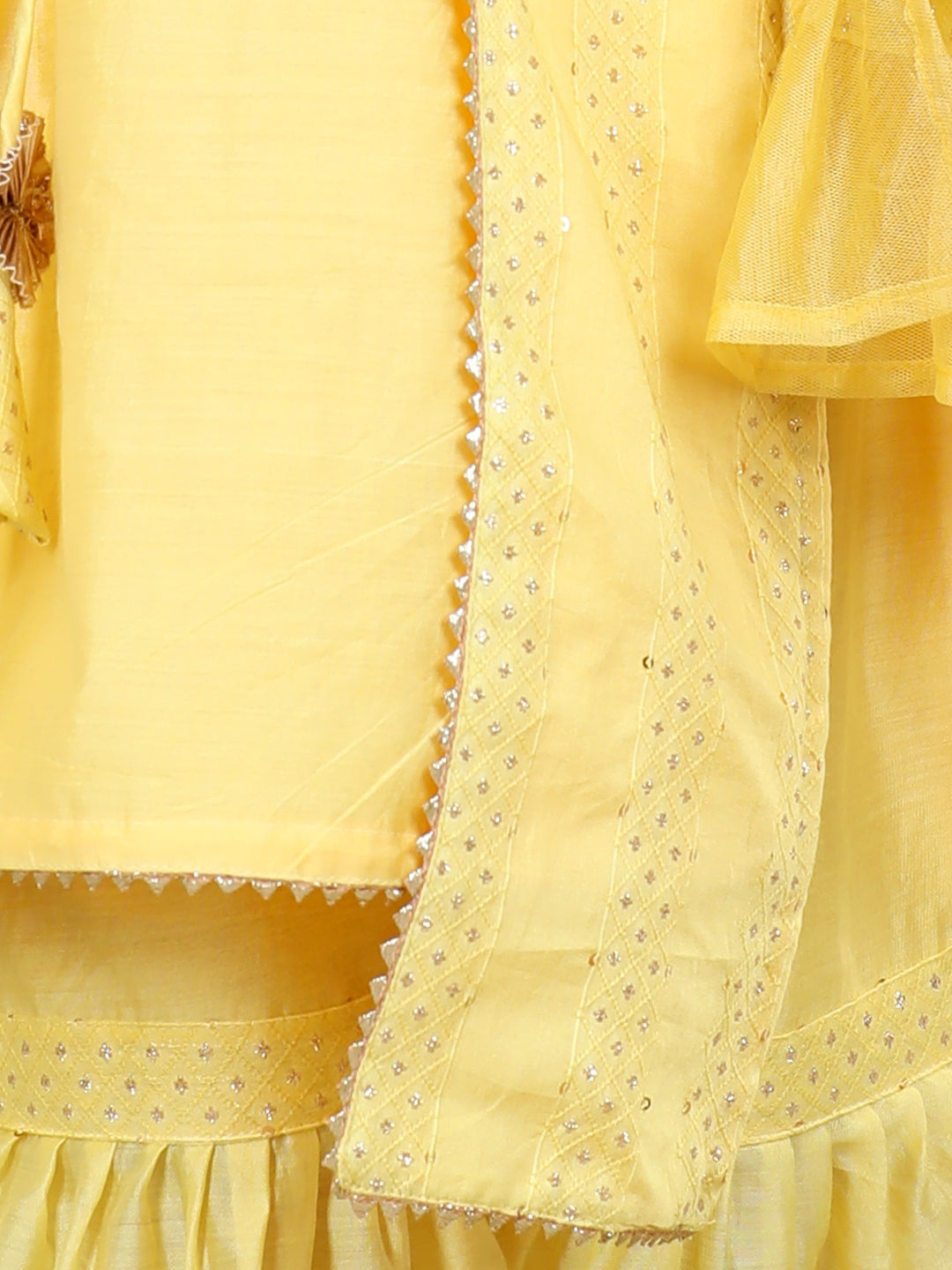 Yellow Embellished Embroidered Side Tie Up Kurta With Sharara & Dupatta