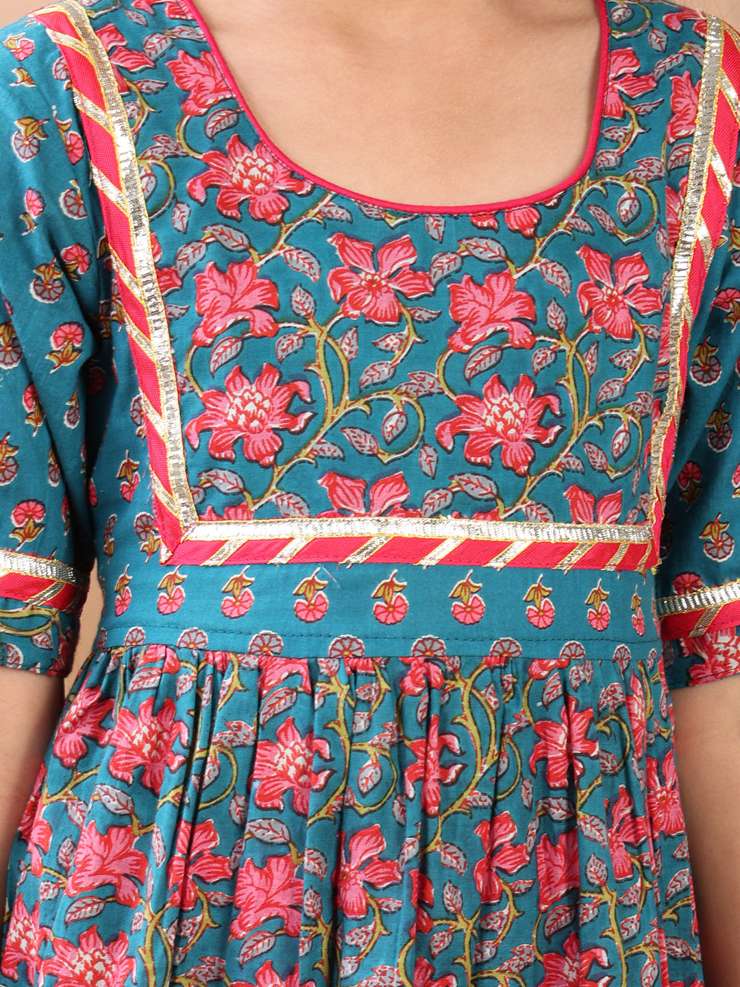 Blue kurti paired with Pink Sharara pant