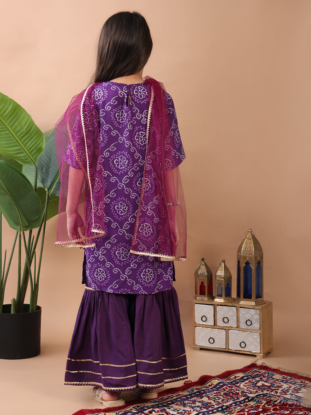 Purple kurti paired with sharara and dupatta