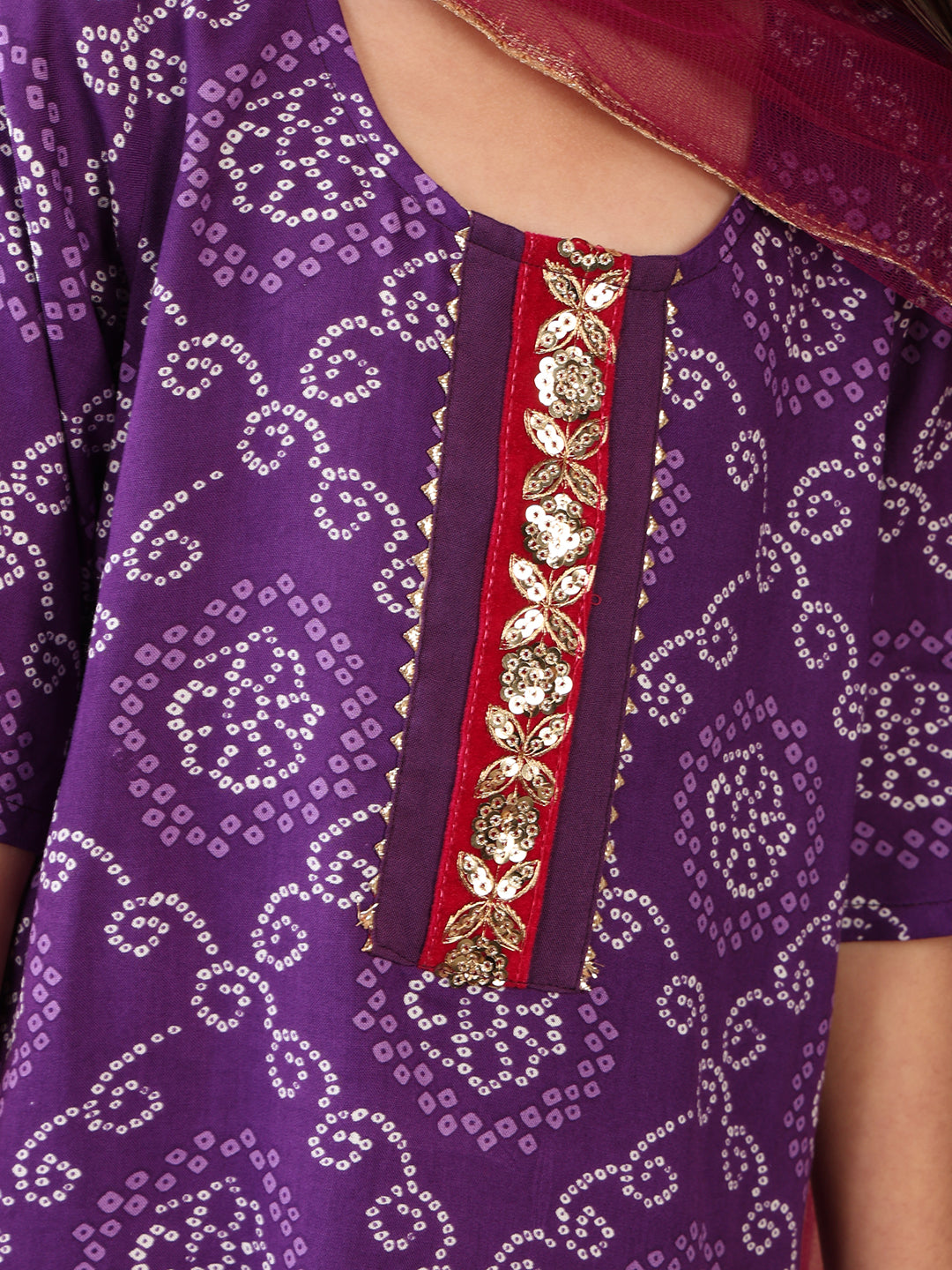 Purple kurti paired with sharara and dupatta