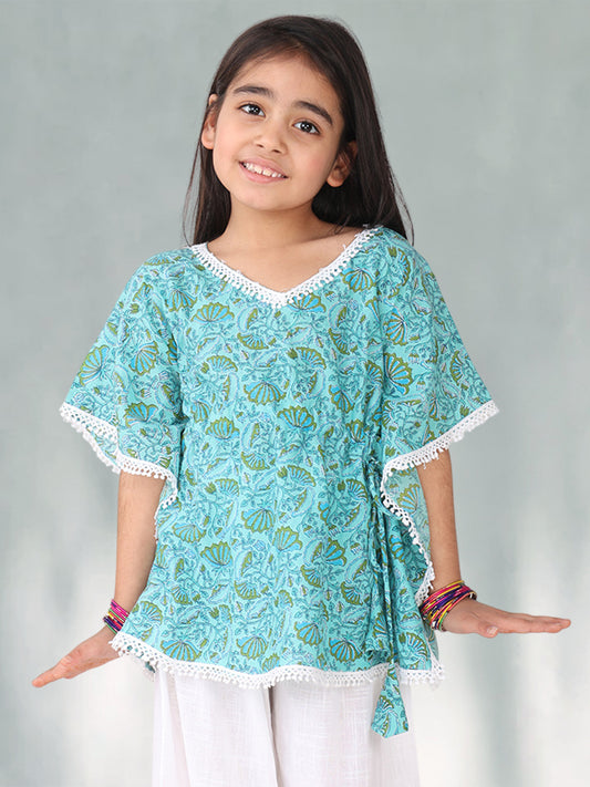 Blue Jaal Floral Printed Kaftan