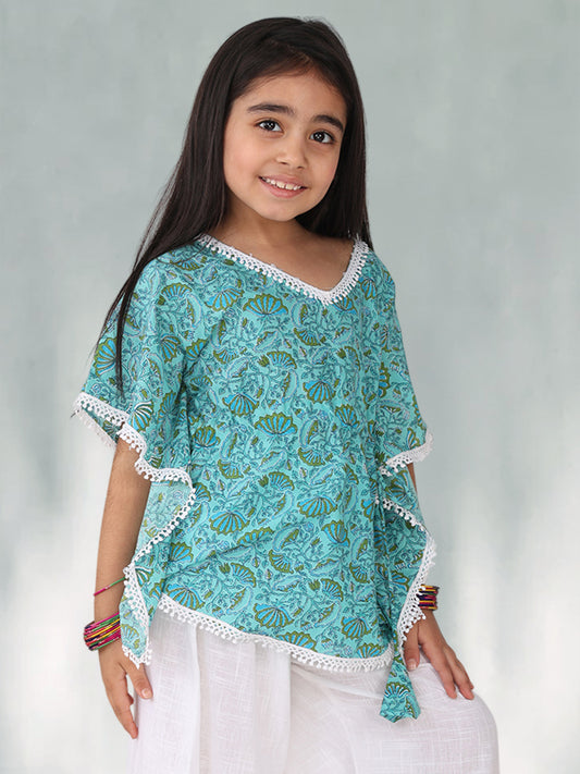 Blue Jaal Floral Printed Kaftan