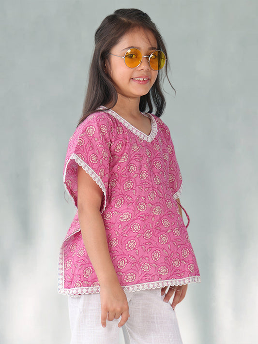 Pink Floral Printed Kaftan