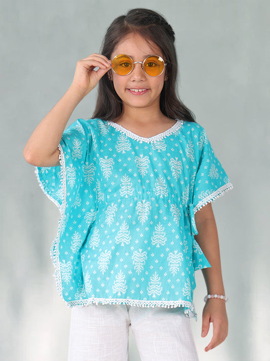 Blue Floral Printed Kaftan