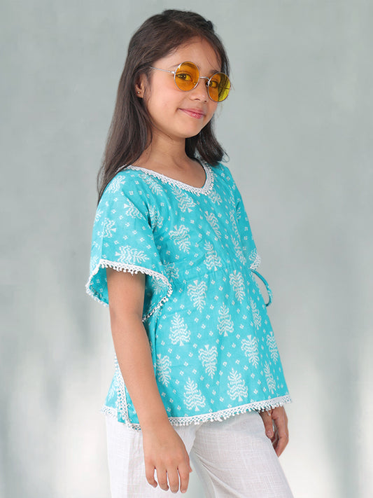 Blue Floral Printed Kaftan