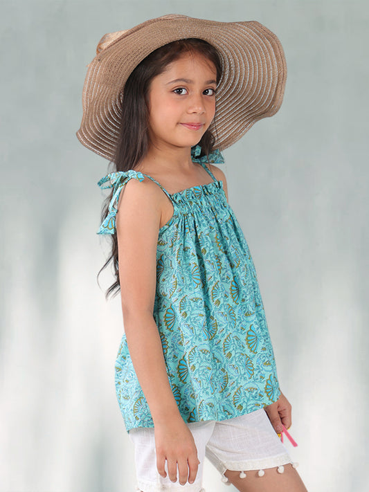 Blue sleeveless floral jaal Top