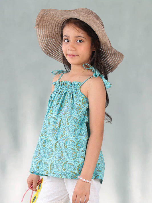 Blue sleeveless floral jaal Top