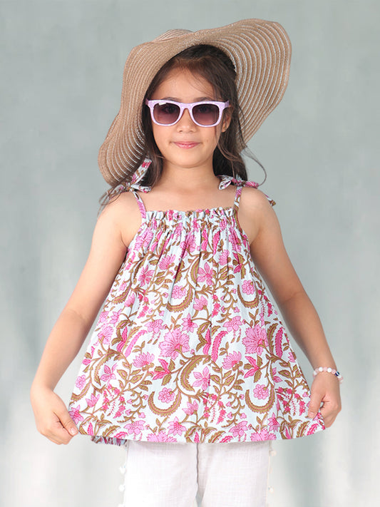 Pink floral sleeveless Top