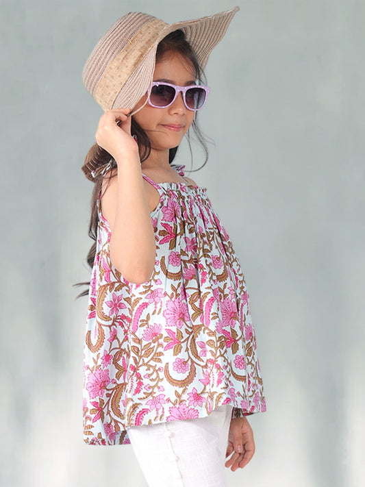 Pink floral sleeveless Top