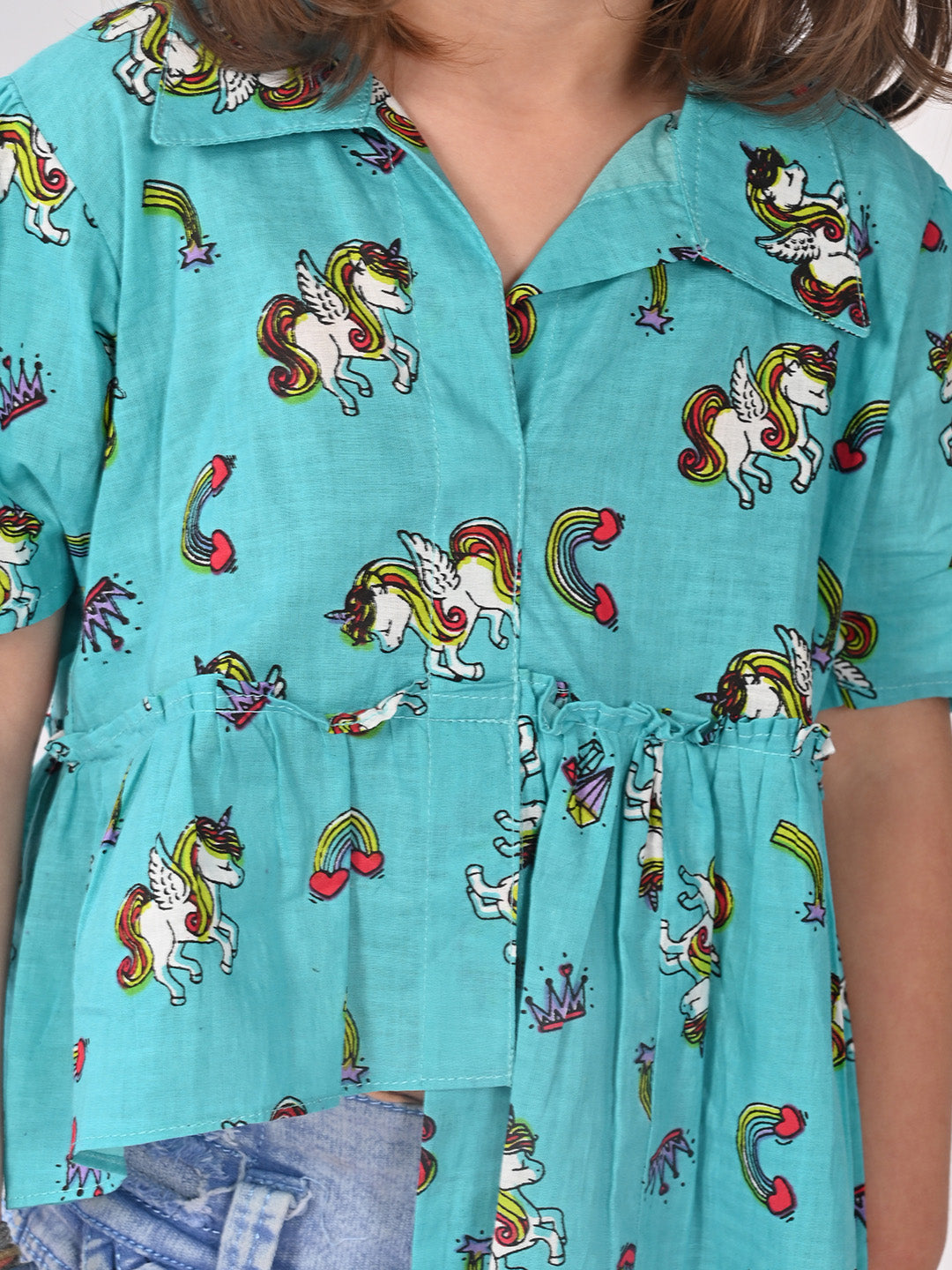 Blue Unicorn Printed High Low Top