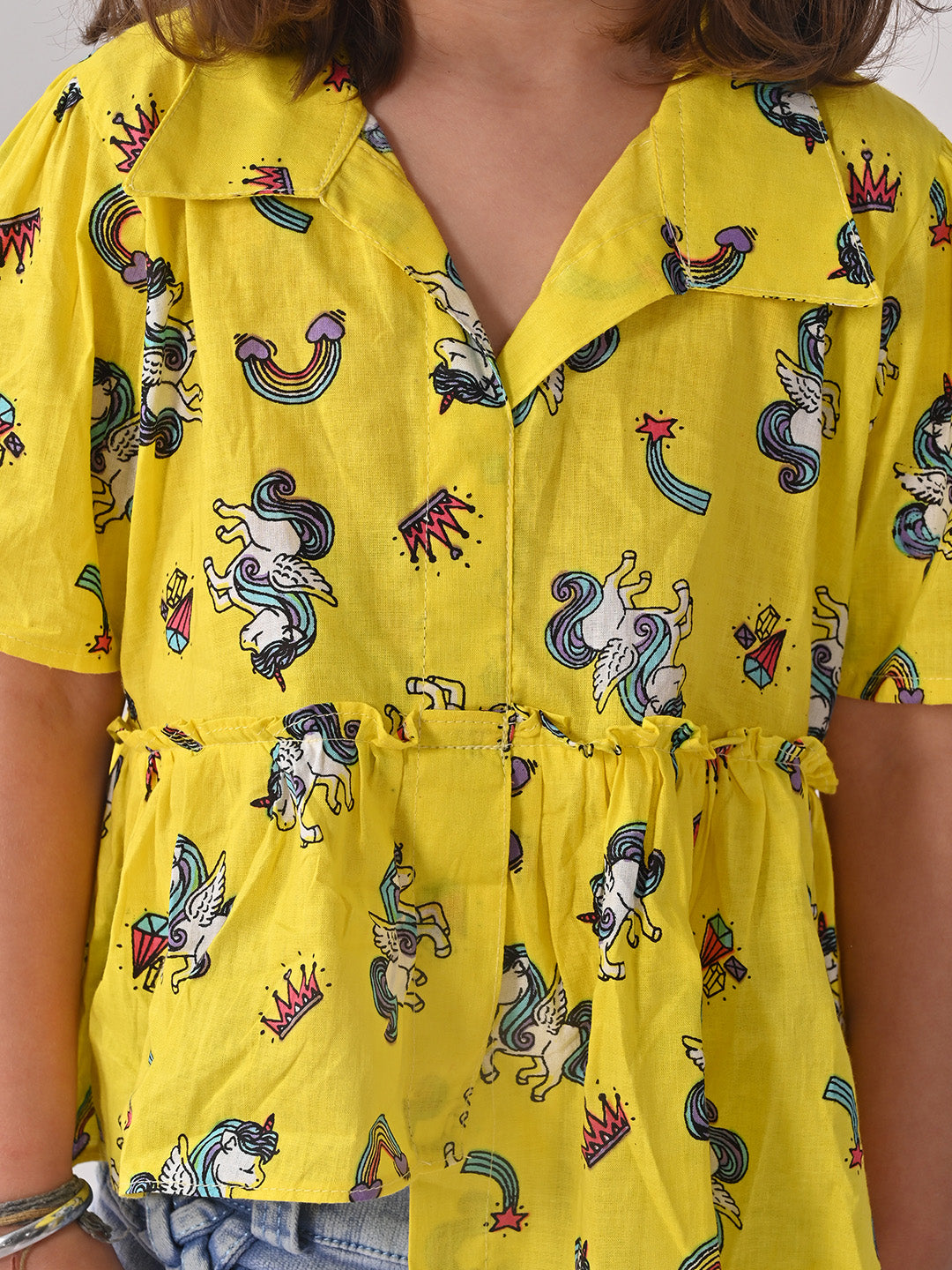 Yellow Unicorn Printed High Low Top