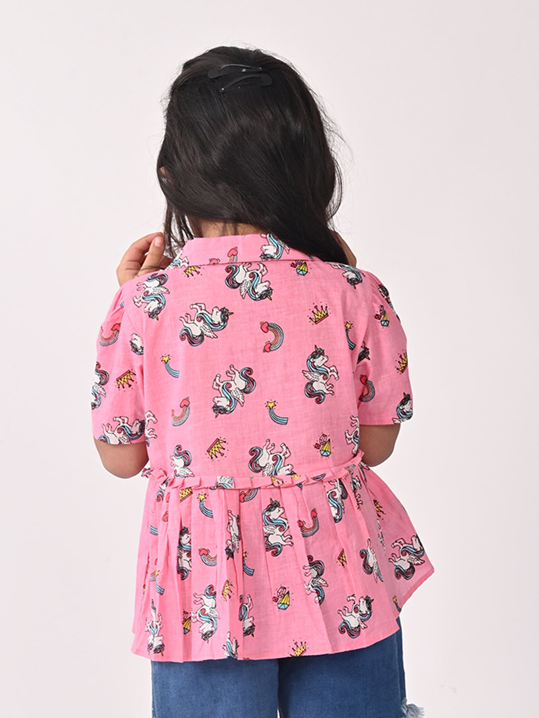 Pink Unicorn Printed High Low Top