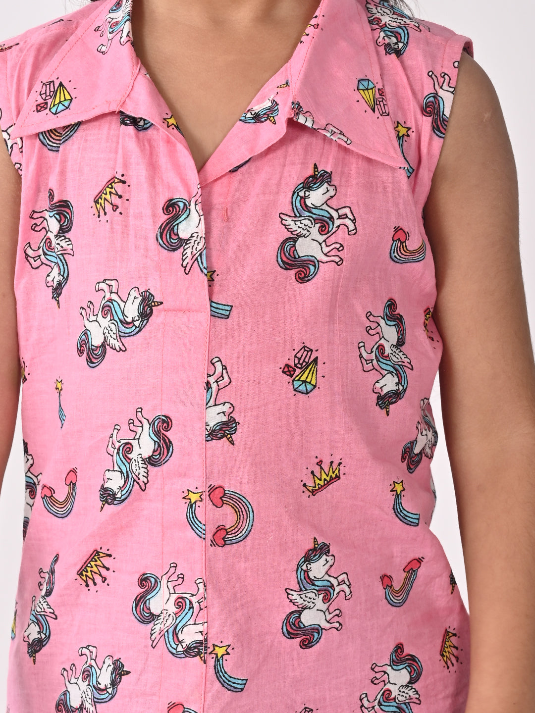 Pink Unicorn Printed High Low Top