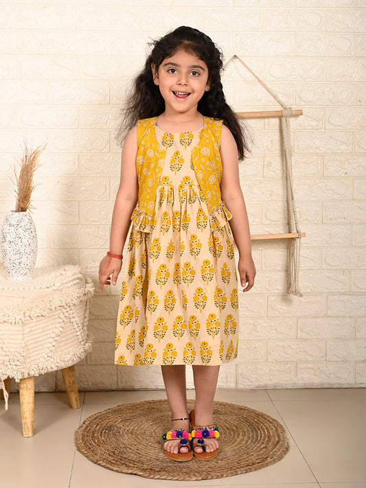 White Dress with yellow printed jacket