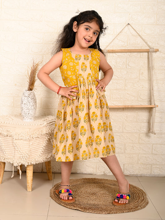 White Dress with yellow printed jacket