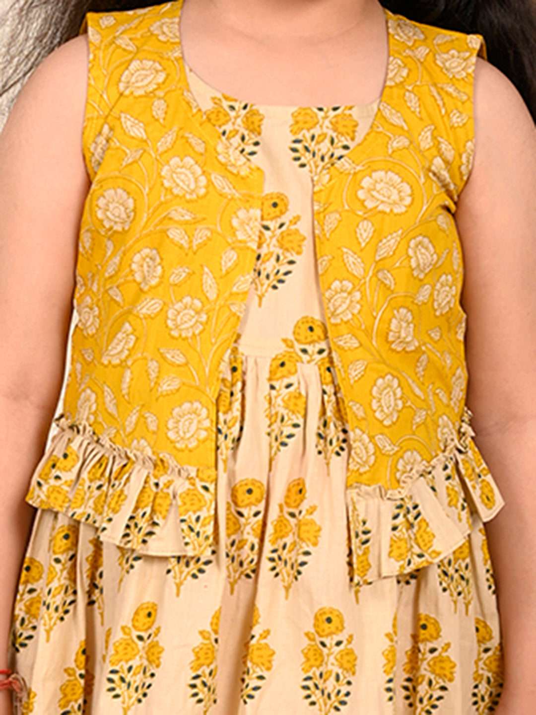 White Dress with yellow printed jacket