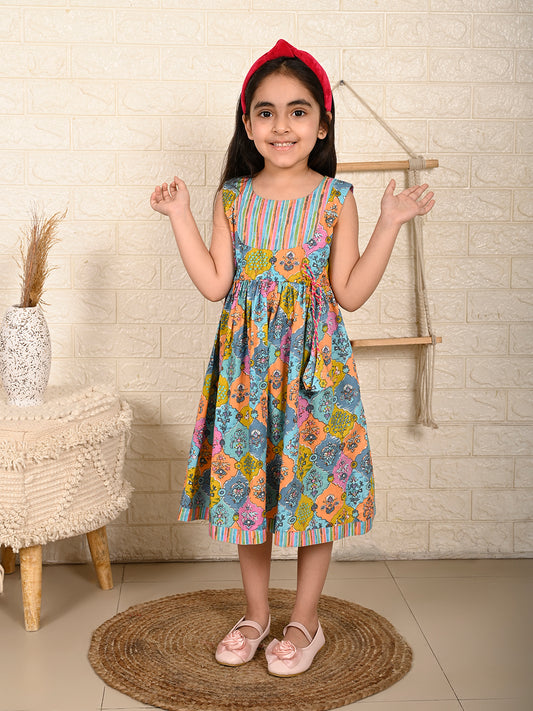 Blue Multi color dress adjustable at waist