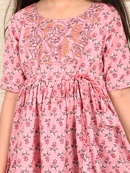 Pink Floral  dress adjustable at waist