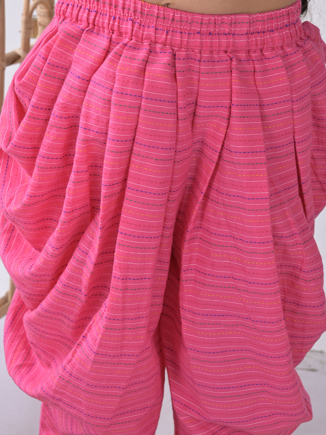 Blue Flora Kurti with pink dhoti