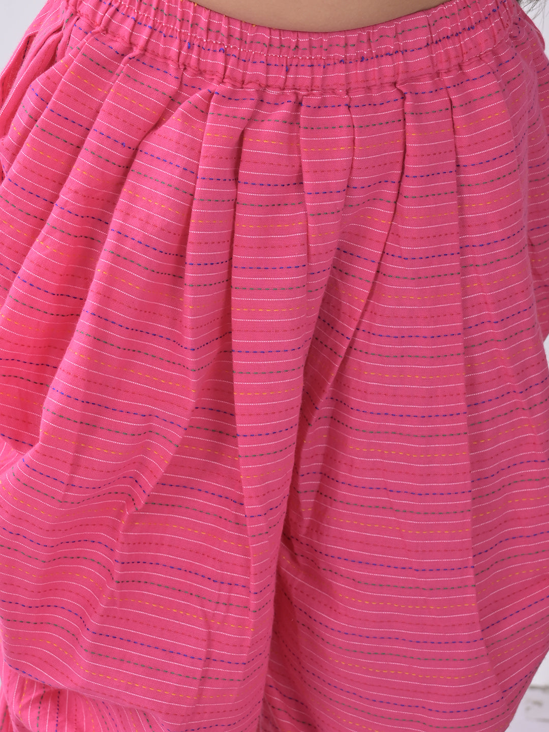 Multi Printed Kurti with pink katha dhoti