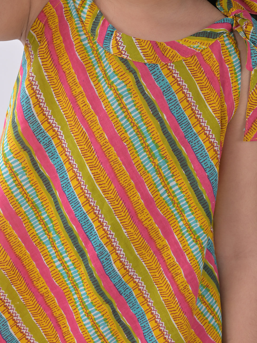Multi Printed Kurti with pink katha dhoti