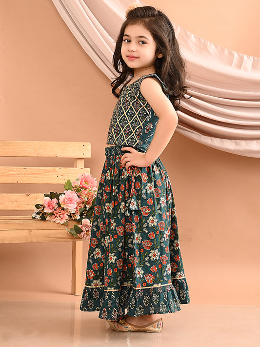 Blue floral printed Lehenga with lace worked top