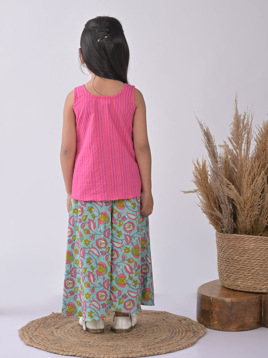 Pink Kurti with blue printed plazo