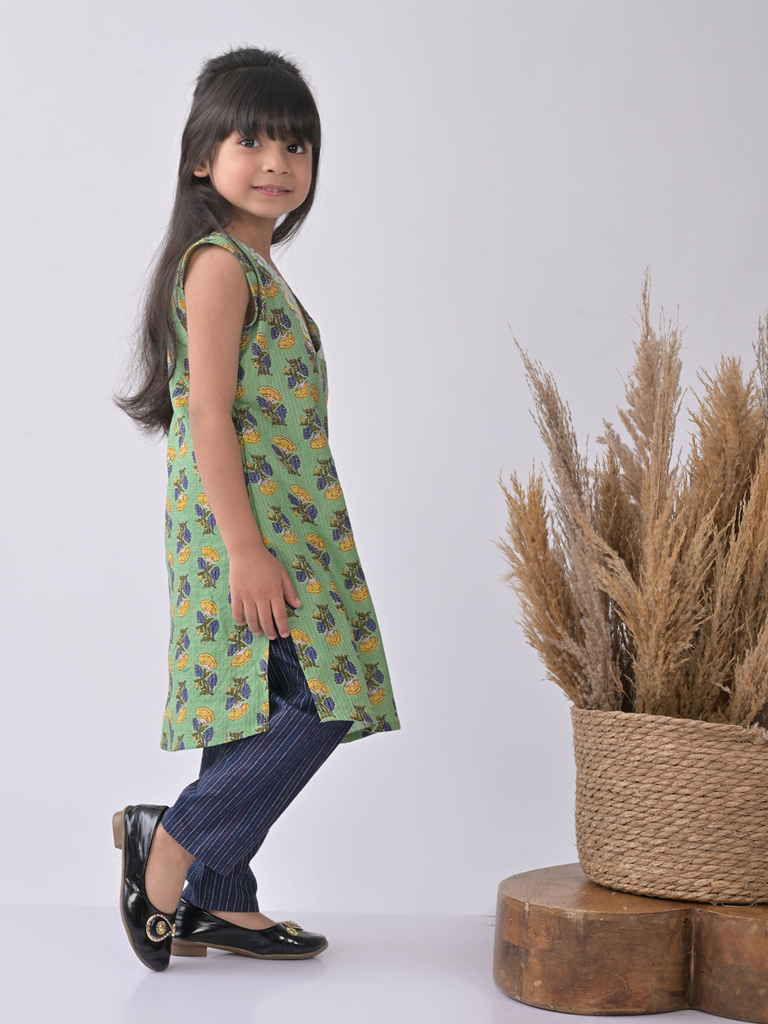 Green & Blue Cotton Kurti Set
