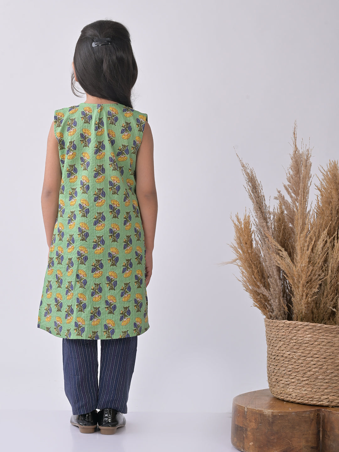 Green & Blue Cotton Kurti Set