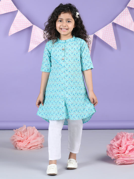 Light Blue Floral Kurti and white pant