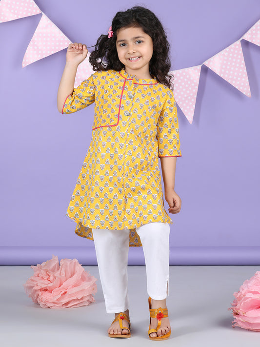 Yellow Floral Kurti and white pant