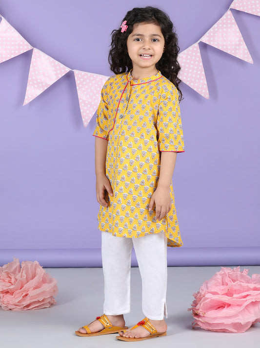 Yellow Floral Kurti and white pant